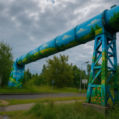 Graffiti na horkovodním potrubí u vjezdu do Staré Chodovské