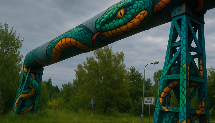 Graffiti na horkovodním potrubí u vjezdu do Staré Chodovské