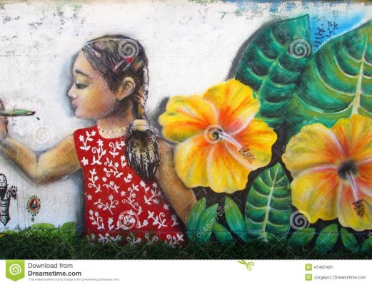 Graffiti na betonových kvádrech a asfaltové ploše v ul. Dukelských hrdinů